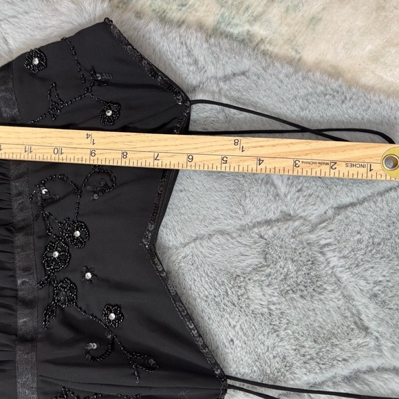 Vintage Black Beaded Embroidered High Low Midi Dress Witchy Romantic Goth Hoco - Picture 4 of 15